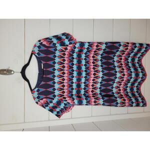 J Crew size 14 blue red & pink shift mini dress